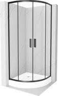 Mexen Rio polokruhový sprchový kout 80 x 80 cm, transparentní, černý + sprchová vanička Rio, bílá - 863-080-080-70-00-4710