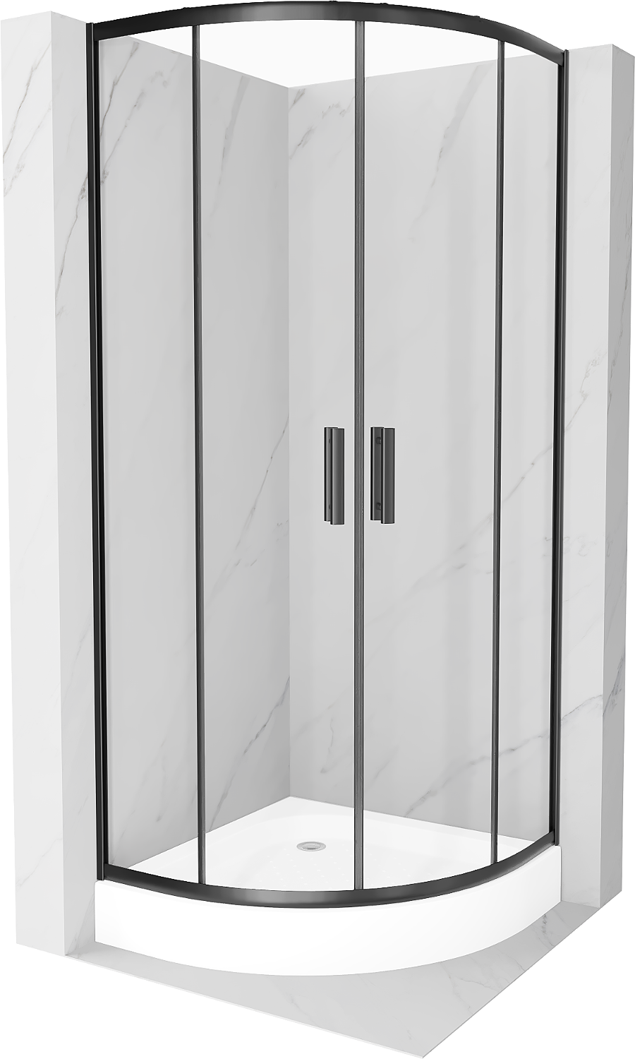Mexen Rio půlkruhový sprchový kout 90 x 90 cm, Průhledné, Černá + sprchová vanička Rio, Bílá - 863-090-090-70-00-4710