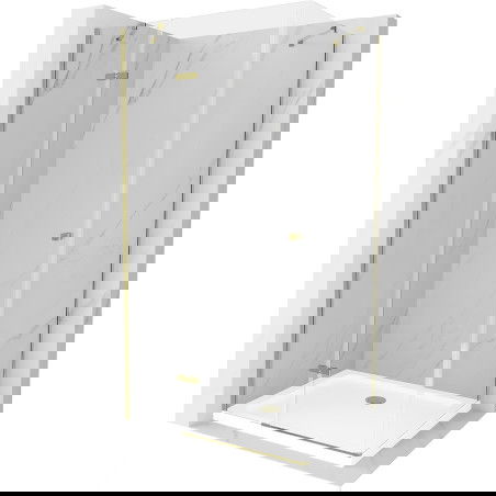 Mexen Roma sprchový kout otočný 90 x 70 cm, transparentní, zlatý + vanička Flat - 854-090-070-50-00-4010
