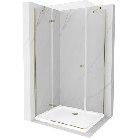 Mexen Roma sprchový kout s otvíracími dveřmi 100 x 80 cm, průhledný, zlatý + vanička Flat - 854-100-080-50-00-4010