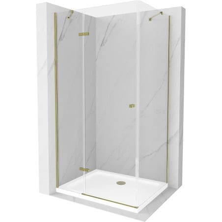 Mexen Roma sprchový kout s otočnými dveřmi 110 x 70 cm, Průhledné, Zlatá + sprchová vanička Flat - 854-110-070-50-00-4010