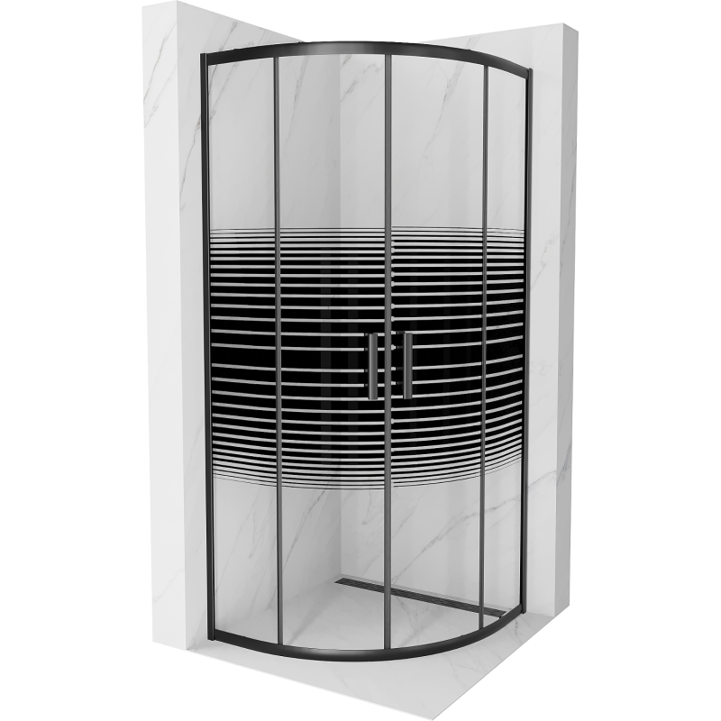 Mexen Rio sprchový kout půlkruhový 70 x 70 cm, černé pruhy, černý - 863-070-070-70-20