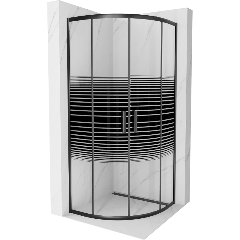 Mexen Rio půlkruhová sprchová kabina 80 x 80 cm, černé pruhy, černá - 863-080-080-70-20