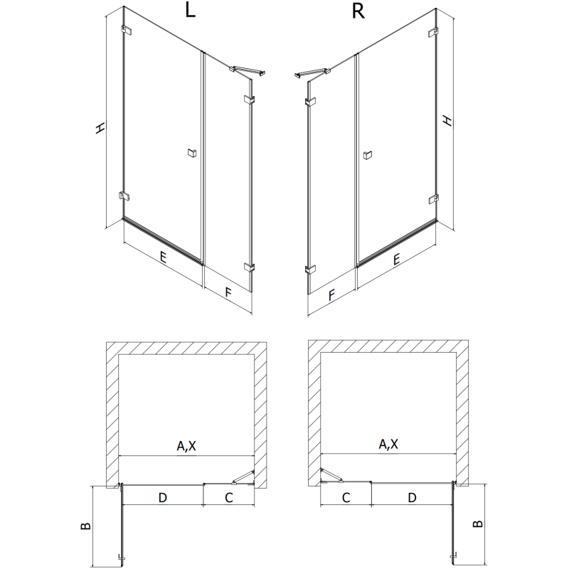 Mexen Lunar-B sprchové dveře otočné levé 135 cm, transparentní, růžové zlato - 832S-135-050-60-00-L