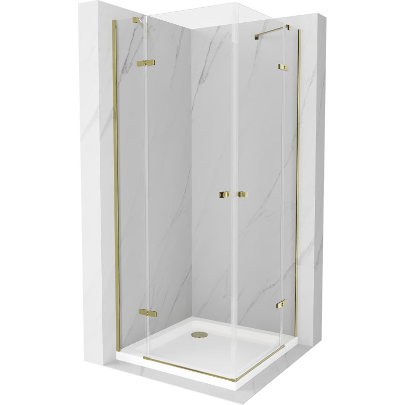 Mexen Roma Duo sprchový kout otočný 90 x 90 cm, transparentní, zlatý + sprchová vanička Flat - 854-090-090-50-02-4010G
