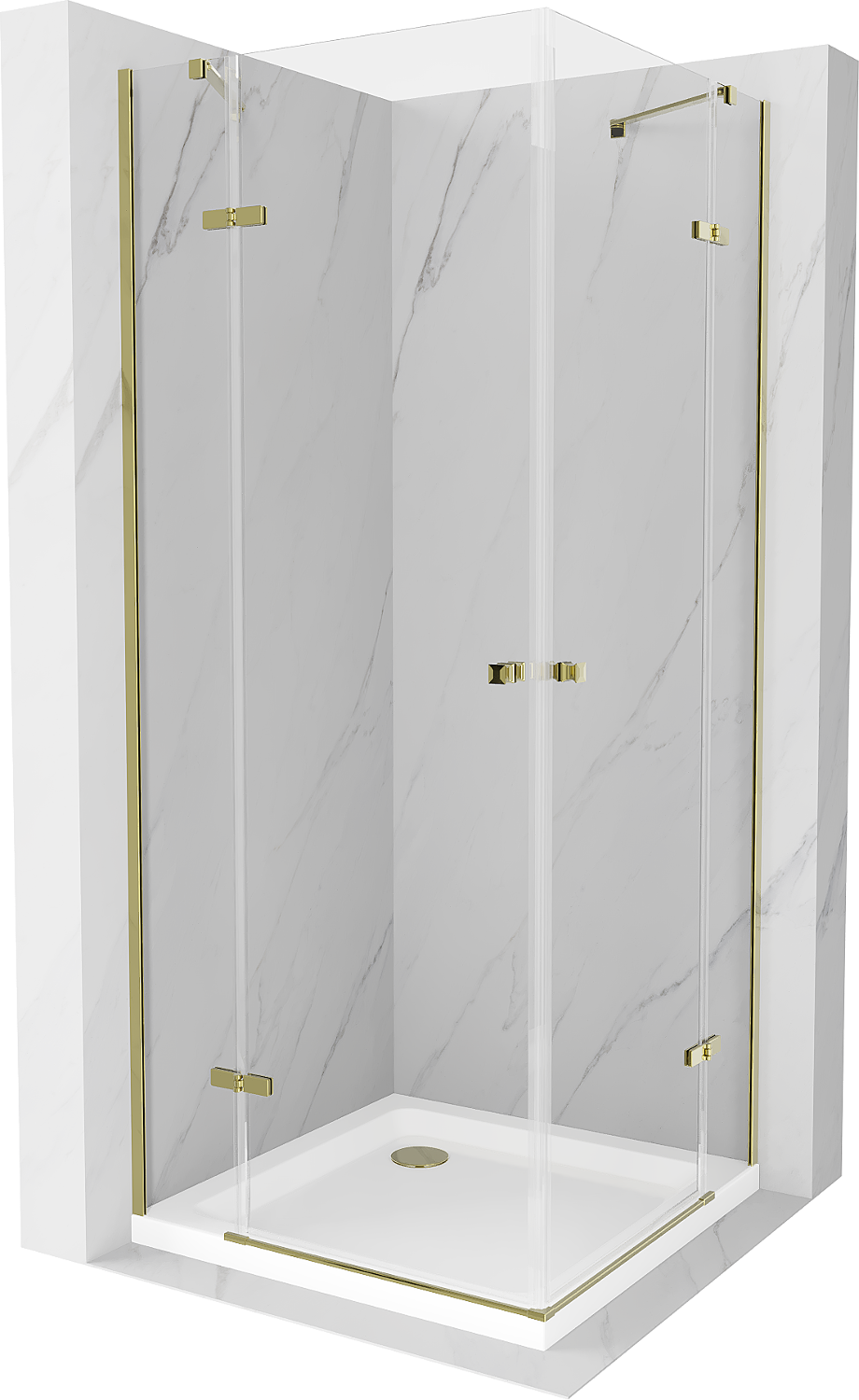 Mexen Roma Duo sprchový kout s otočnými dveřmi 100 x 100 cm, Průhledné, Zlatá + sprchová vanička Flat - 854-100-100-50-02-4010G