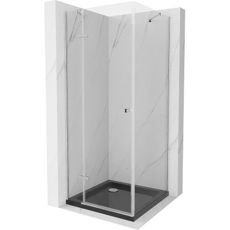 Mexen Roma sprchový kout kyvný 90 x 90 cm, transparentní, chrom + vanička Flat, černá - 854-090-090-01-00-4070