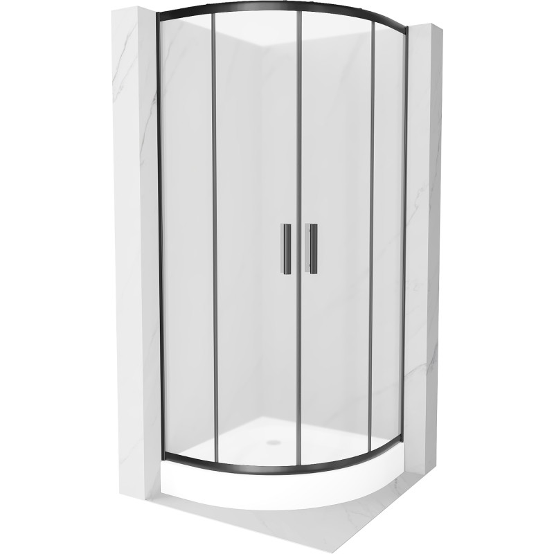 Mexen Rio sprchový kout polokruhový 90 x 90 cm, mat, černý + sprchová vanička, bílá - 863-090-090-70-30-4710