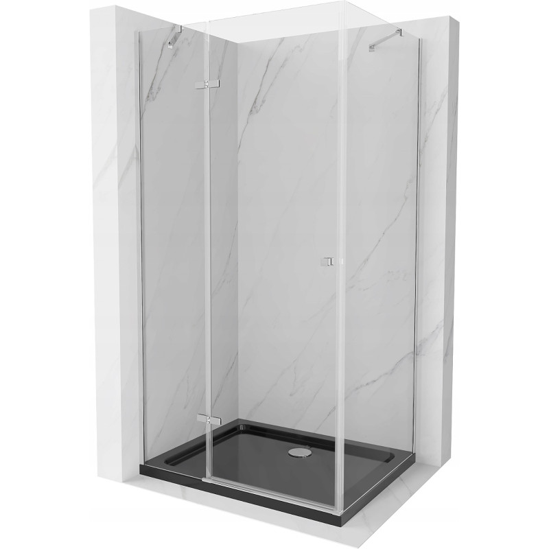 Mexen Roma sprchový kout otevíratelný 90 x 100 cm, transparentní, chrom + vanička Flat, černý - 854-090-100-01-00-4070