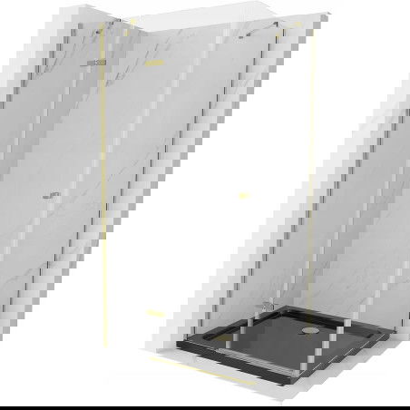 Mexen Roma sprchový kout s pantovými dveřmi 90 x 100 cm, transparentní, zlatý + Flat vanička, černá - 854-090-100-50-00-4070G
