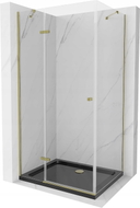Mexen Roma sprchový kout výklopný 100 x 80 cm, transparentní, zlatý + vanička Flat, černá - 854-100-080-50-00-4070G