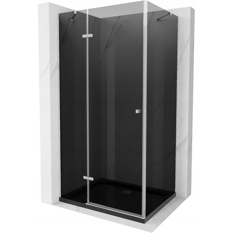 Mexen Roma sprchový kout s otočnými dveřmi 100 x 80 cm, Grafitově černá, Chromovaná + sprchová vanička Flat, Černá - 854-100-080