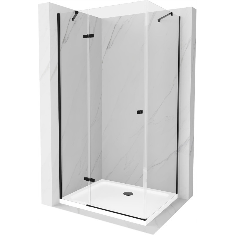 Mexen Roma sprchový kout s otočnými dveřmi 80 x 70 cm, Průhledné, Černá + sprchová vanička Flat, Bílá - 854-080-070-70-00-4010B