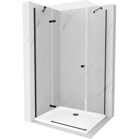 Mexen Roma sprchový kout s otočnými dveřmi 90 x 100 cm, Průhledné, Černá + sprchová vanička Flat, Bílá - 854-090-100-70-00-4010B
