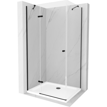Mexen Roma sprchový kout s otočnými dveřmi 100 x 70 cm, Průhledné, Černá + sprchová vanička Flat, Bílá - 854-100-070-70-00-4010B