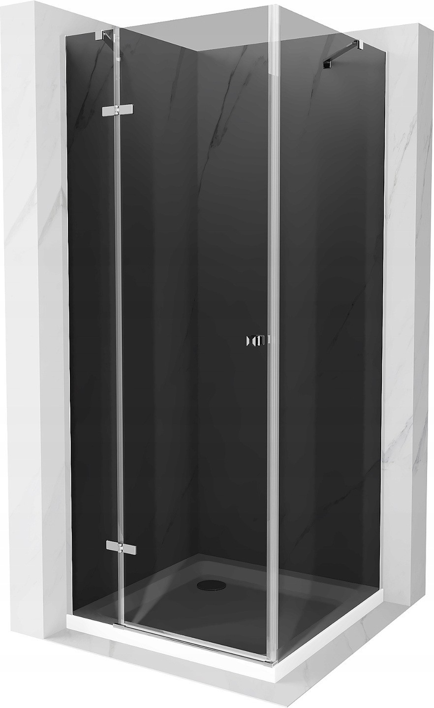 Mexen Roma sprchový kout s otočnými dveřmi 80 x 80 cm, Grafitově černá, Chromovaná + sprchová vanička Flat, Bílá - 854-080-080-0