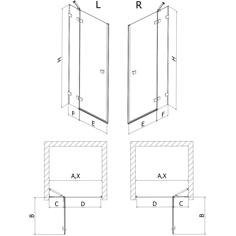 Mexen Lunar sprchové dveře výklopné levé 105 cm, transparentní, bílé - 834-105-000-20-00-L