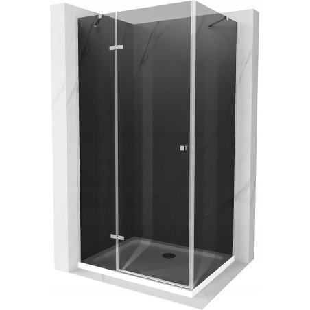 Mexen Roma sprchový kout s otočnými dveřmi 90 x 80 cm, Grafitově černá, Chromovaná + sprchová vanička Flat, Bílá - 854-090-080-0