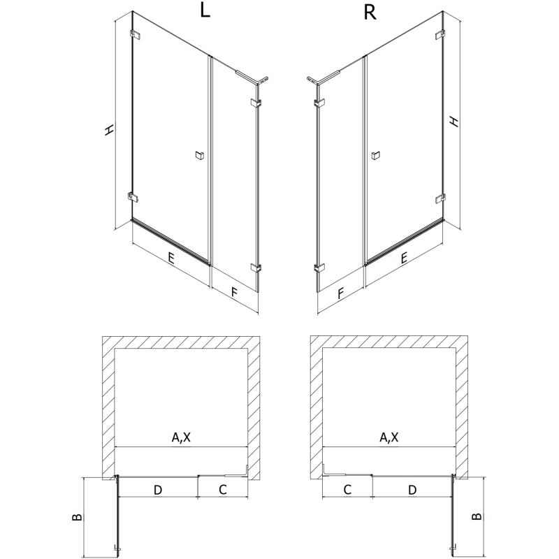 Mexen Lunar-B L sprchové dveře otočné levé 125 cm, transparentní, gun metal - 832SL-125-050-95-00-L