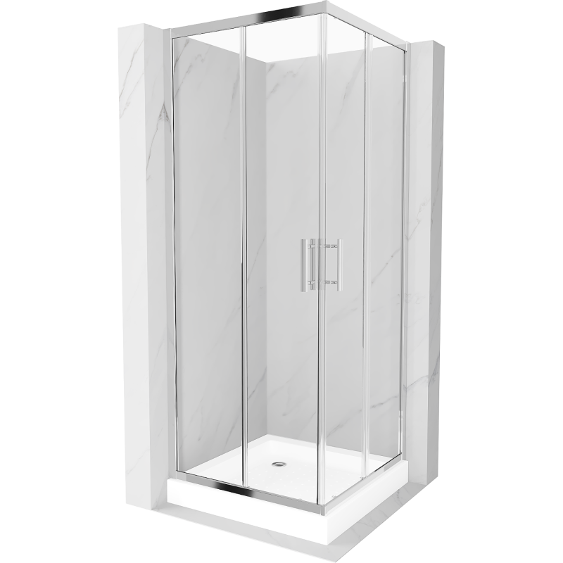 Mexen Rio čtvercová sprchová kabina 80 x 80 cm, transparentní, chrom + sprchová vanička, bílá - 860-080-080-01-00-4510