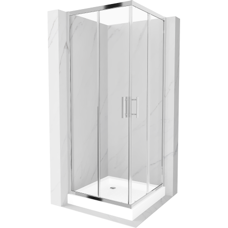 Mexen Rio čtvercová sprchová kabina 80 x 80 cm, transparentní, chrom + sprchová vanička, bílá - 860-080-080-01-00-4510