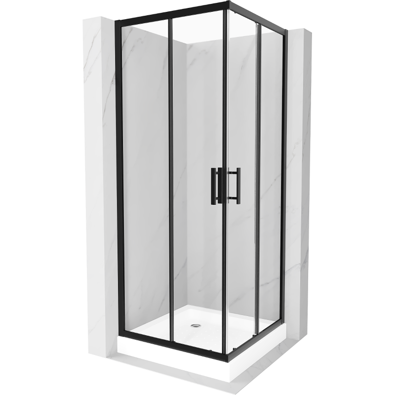 Mexen Rio čtvercová sprchová kabina 80 x 80 cm, transparentní, černá + sprchová vanička Rio, bílá - 860-080-080-70-00-4510