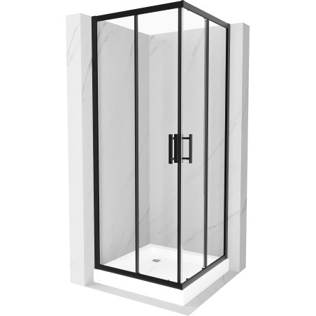 Mexen Rio čtvercová sprchová kabina 80 x 80 cm, transparentní, černá + sprchová vanička Rio, bílá - 860-080-080-70-00-4510
