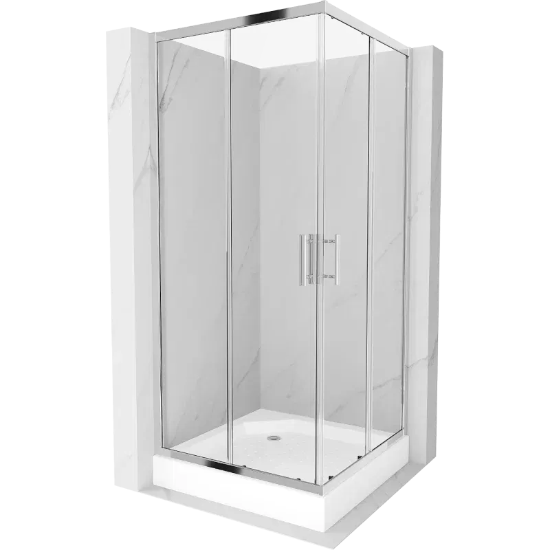 Mexen Rio čtvercová sprchová kabina 90 x 90 cm, transparentní, chrom + sprchová vanička Rio, bílá - 860-090-090-01-00-4510