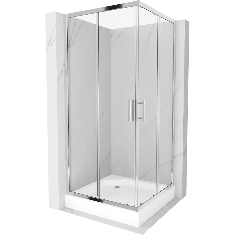 Mexen Rio čtvercová sprchová kabina 90 x 90 cm, transparentní, chrom + vanička, bílá - 860-090-090-01-00-4510
