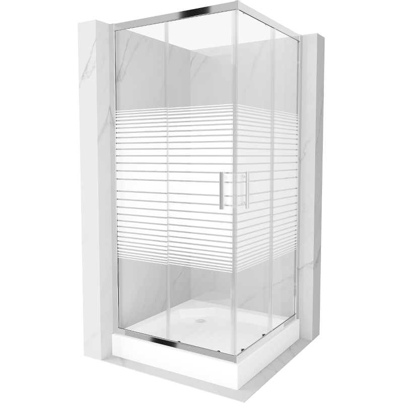 Mexen Rio čtvercový sprchový kout 90 x 90 cm, Pruhy, Chromovaná + sprchová vanička Rio, Bílá - 860-090-090-01-20-4510
