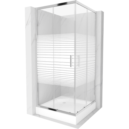 Mexen Rio čtvercová sprchová kabina 90 x 90 cm, bílé pruhy, chrom + sprchová vanička, bílá - 860-090-090-01-20-4510