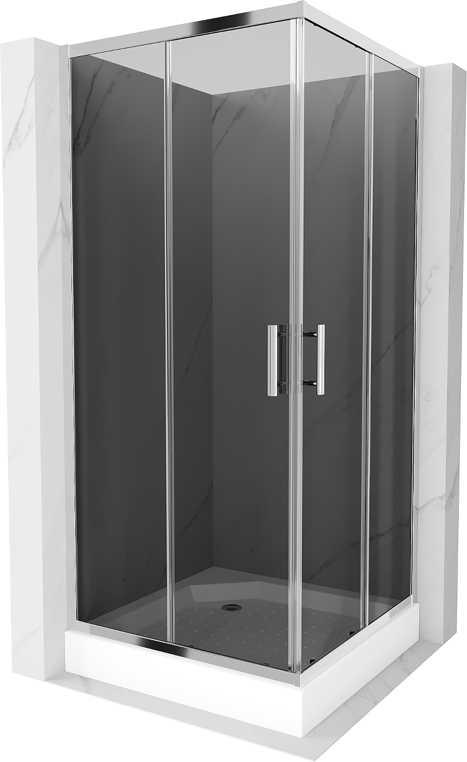 Mexen Rio čtvercový sprchový kout 90 x 90 cm, Grafitově černá, Chromovaná + sprchová vanička Rio, Bílá - 860-090-090-01-40-4510