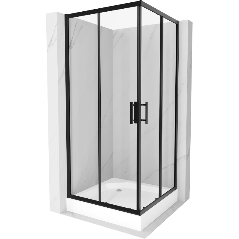 Mexen Rio čtvercová sprchová kabina 90 x 90 cm, transparentní, černá + sprchová vanička, bílá - 860-090-090-70-00-4510