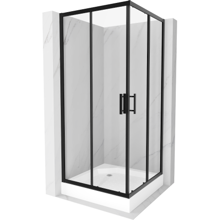 Mexen Rio čtvercová sprchová kabina 90 x 90 cm, transparentní, černá + sprchová vanička Rio, bílá - 860-090-090-70-00-4510