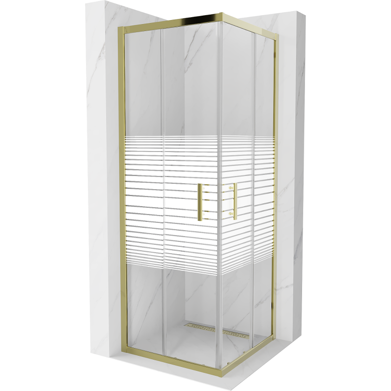 Mexen Rio Čtvercová sprchová kabina 70 x 70 cm, bílé pruhy, zlatá - 860-070-070-50-20