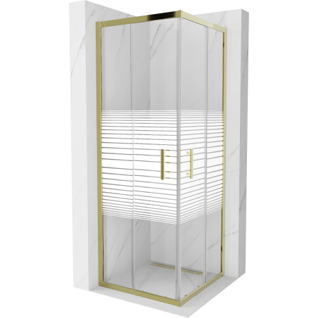 Mexen Rio Čtvercová sprchová kabina 70 x 70 cm, bílé pruhy, zlatá - 860-070-070-50-20