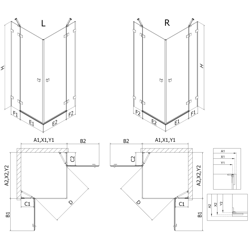Mexen Lunar Duo sprchová kabina otevíratelná levá 105 x 70 cm, transparentní, bílá - 834-105L-070P-20-00