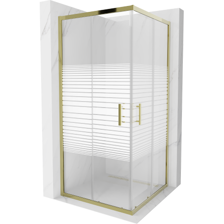 Mexen Rio čtvercová sprchová kabina 90 x 90 cm, bílé pruhy, zlatá - 860-090-090-50-20