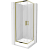 Mexen Rio čtvercový sprchový kout 70 x 70 cm, Průhledné, Zlatá + sprchová vanička Rio, Bílá - 860-070-070-50-00-4510