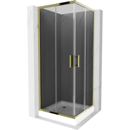 Mexen Rio čtvercová sprchová kabina 80 x 80 cm, grafitová, zlatá + sprchová vanička Rio, bílá - 860-080-080-50-40-4510