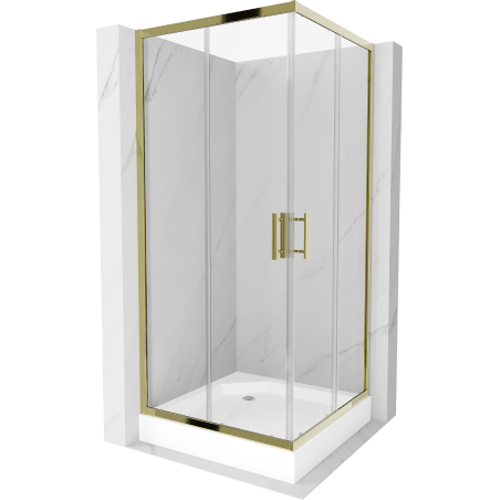 Mexen Rio čtvercová sprchová kabina 90 x 90 cm, transparentní, zlatá + vanička Rio, bílá - 860-090-090-50-00-4510