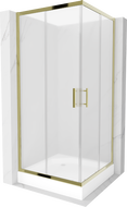 Mexen Rio čtvercová sprchová kabina 90 x 90 cm, matná, zlatá + brodzik Rio, bílý - 860-090-090-50-30-4510
