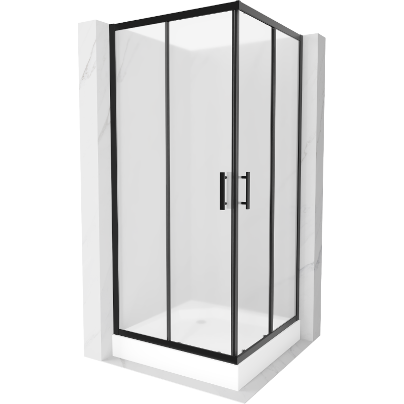 Mexen Rio čtvercový sprchový kout 90 x 90 cm, mrazivý, černý + vanička Rio, bílá - 860-090-090-70-30-4510