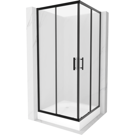 Mexen Rio čtvercový sprchový kout 90 x 90 cm, mrazivý, černý + vanička Rio, bílá - 860-090-090-70-30-4510