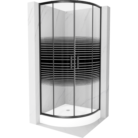 Mexen Rio půlkruhový sprchový kout 70 x 70 cm, černé pruhy, černý + vanička, bílá - 863-070-070-70-20-4710