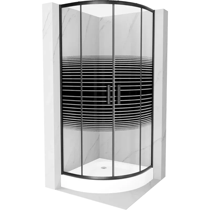 Mexen Rio sprchový kout půlkruhový 90 x 90 cm, černé pruhy, černá + sprchová vanička , bílá - 863-090-090-70-20-4710