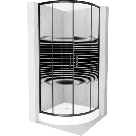 Mexen Rio sprchový kout půlkruhový 90 x 90 cm, černé pruhy, černá + sprchová vanička , bílá - 863-090-090-70-20-4710