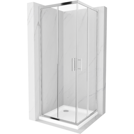 Mexen Rio čtvercová sprchová kabina 80 x 80 cm, průhledná, chrom + sprchová vanička Flat, bílá - 860-080-080-01-00-4010