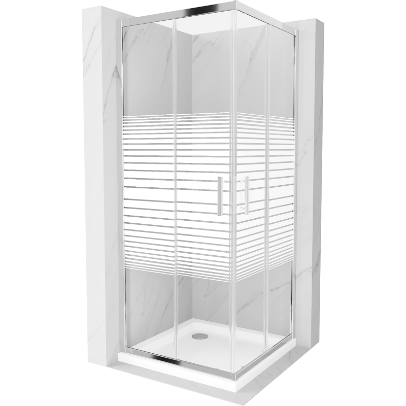 Mexen Rio čtvercová sprchová kabina 80 x 80 cm, bílé pruhy, chrom + vanička Flat, bílá - 860-080-080-01-20-4010