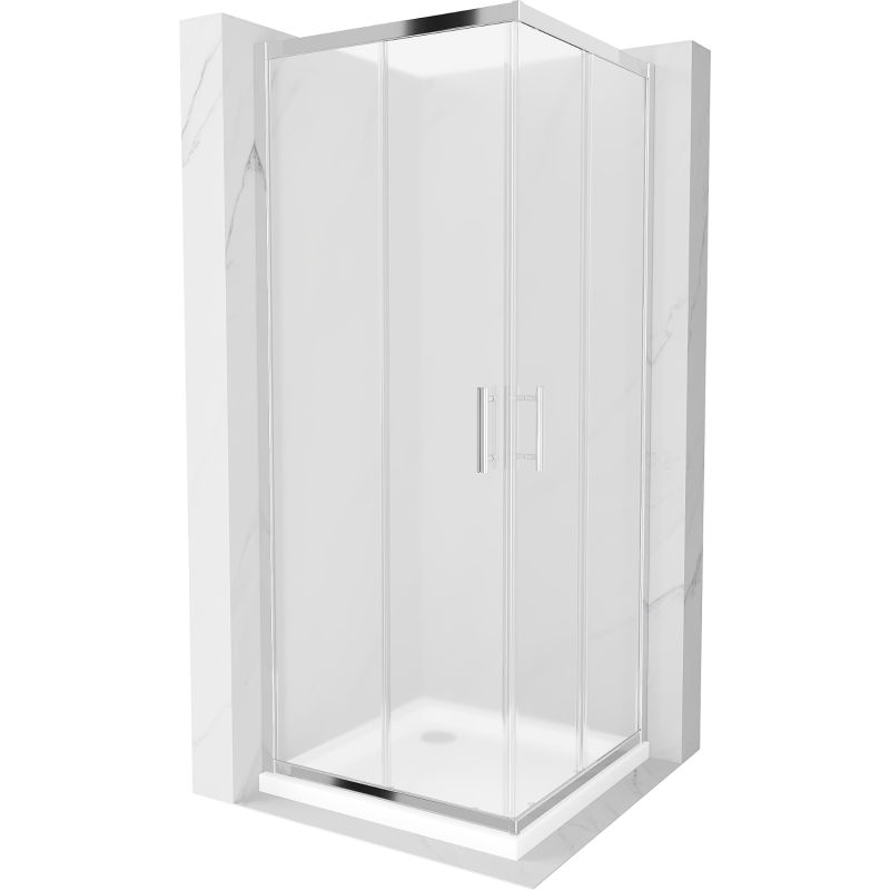 Mexen Rio čtvercový sprchový kout 80 x 80 cm, mraz, chrom + vanička Flat, bílá - 860-080-080-01-30-4010
